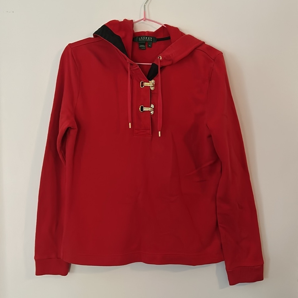Lauren Ralph Lauren Sweatshirt Hoodie Red Women’s Sz xs Hoodie Gold Claps
